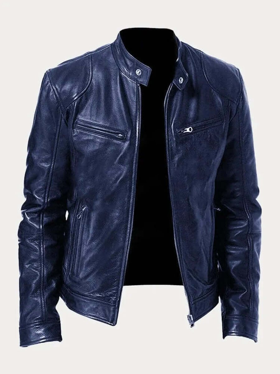 Ledermotorradjacke Herren mit klassischem Schnitt und funktionalem Reißverschluss - J&B - 10 - Jasminaboutique.com