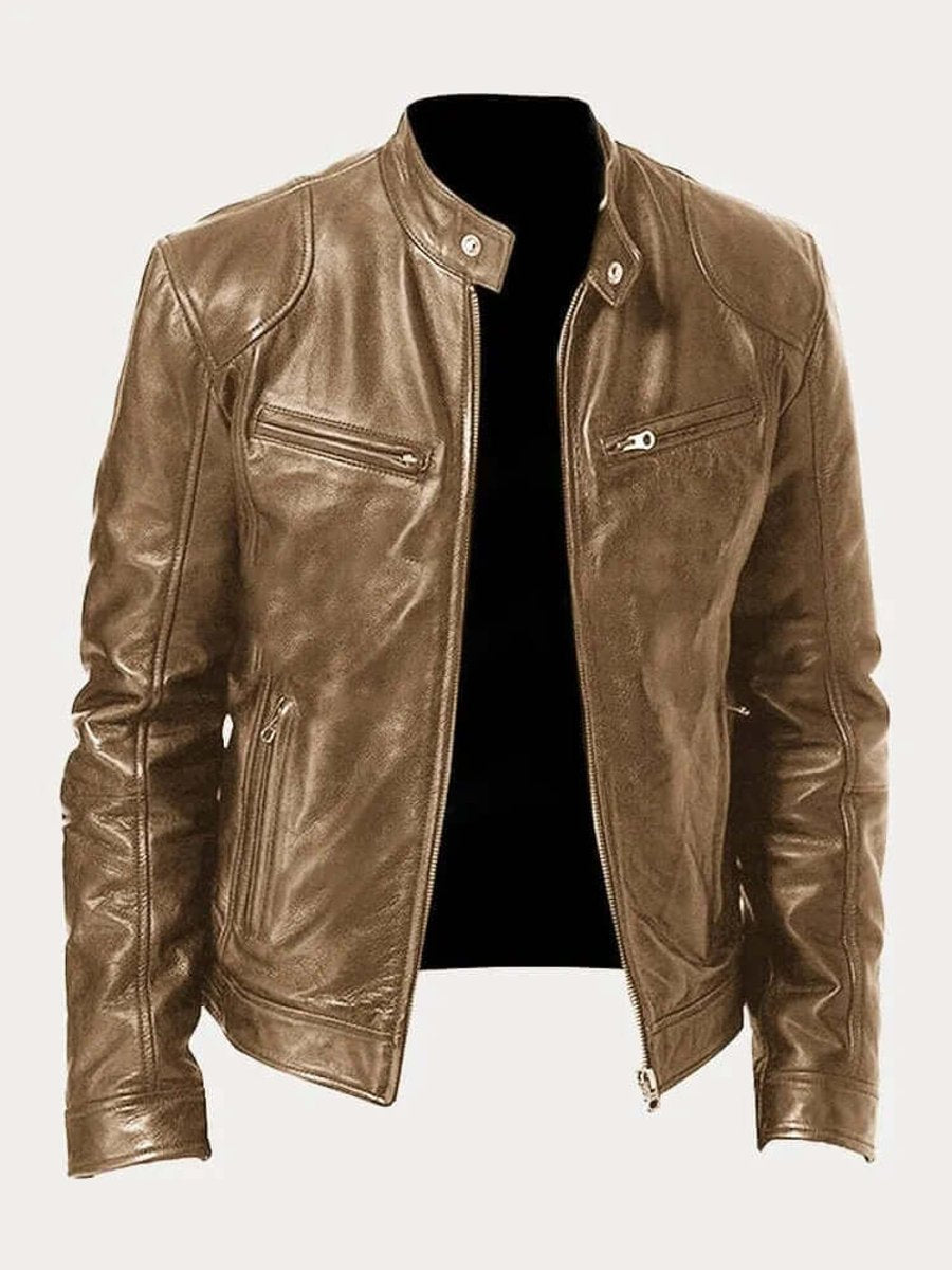 Ledermotorradjacke Herren mit klassischem Schnitt und funktionalem Reißverschluss - J&B - 12 - Jasminaboutique.com
