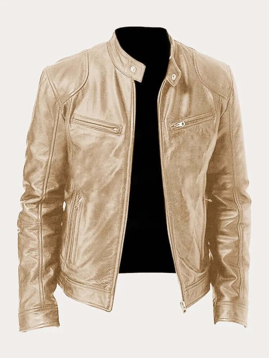 Ledermotorradjacke Herren mit klassischem Schnitt und funktionalem Reißverschluss - J&B - 13 - Jasminaboutique.com
