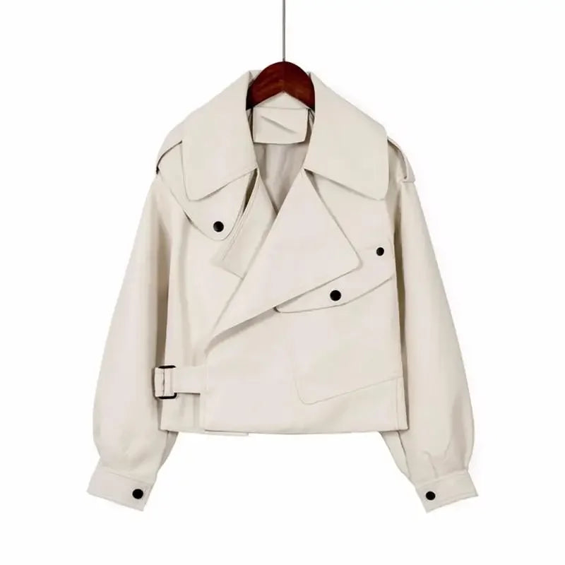 Lederjacke Damen mit weitem Schnitt und Gürtel - J&B - 1 - Jasminaboutique.com