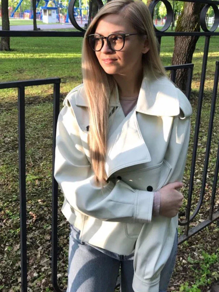 Lederjacke Damen mit weitem Schnitt und Gürtel - J&B - 2 - Jasminaboutique.com