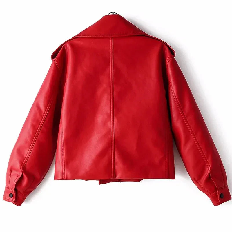 Lederjacke Damen mit weitem Schnitt und Gürtel - J&B - 4 - Jasminaboutique.com