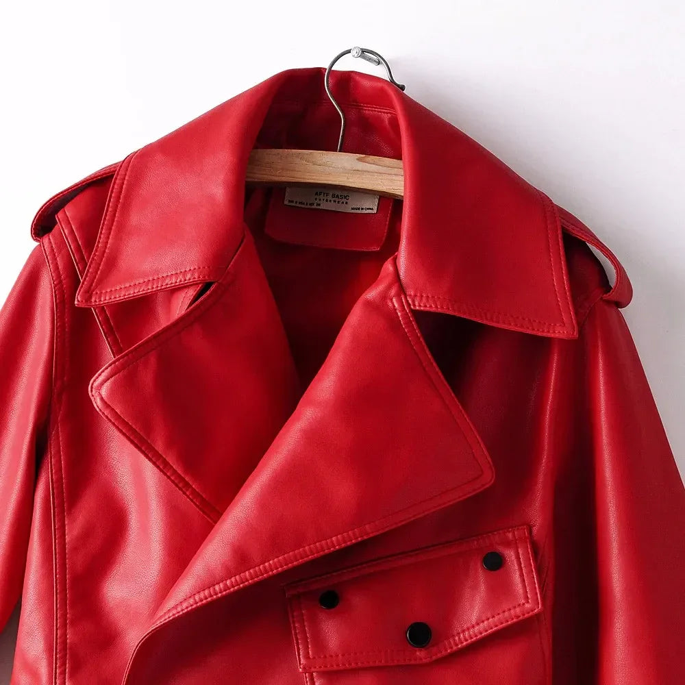 Lederjacke Damen mit weitem Schnitt und Gürtel - J&B - 5 - Jasminaboutique.com