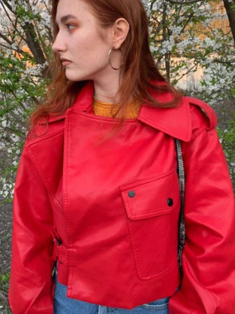 Lederjacke Damen mit weitem Schnitt und Gürtel - J&B - 6 - Jasminaboutique.com