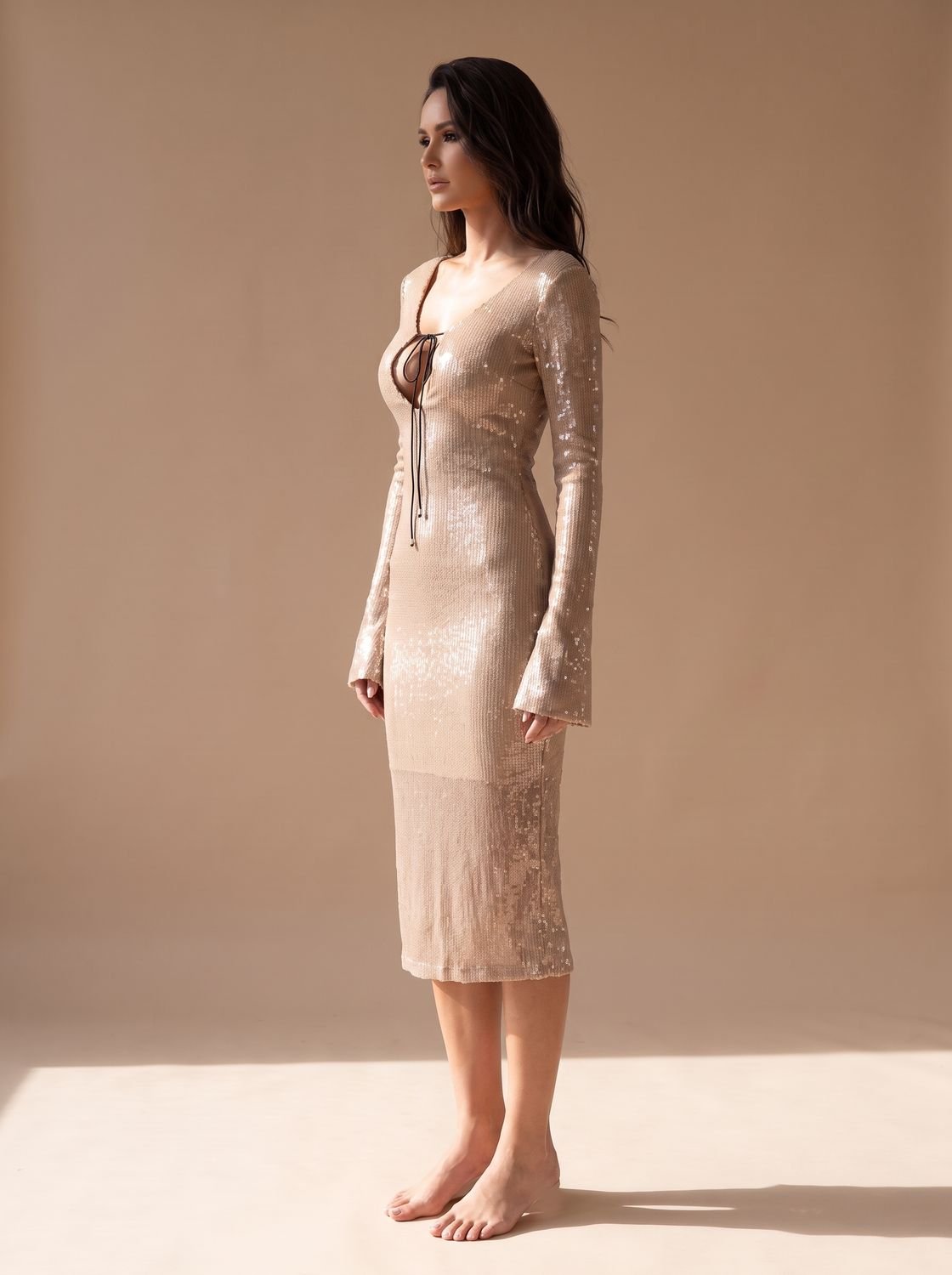 Maxikleid Damen mit V-Ausschnitt und Kordelzug - J&B - 7 - Jasminaboutique.com