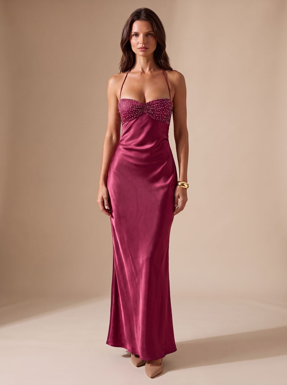 Maxikleid Damen mit Halterneck und eleganten Details - J&B - 2 - Jasminaboutique.com