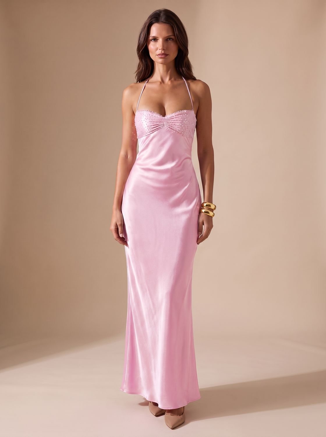 Maxikleid Damen mit Halterneck und eleganten Details - J&B - 8 - Jasminaboutique.com