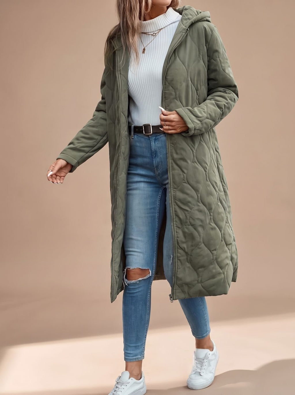 Damen Wintermantel mit Kapuze und Reißverschluss - J&B - 1 - Jasminaboutique.com
