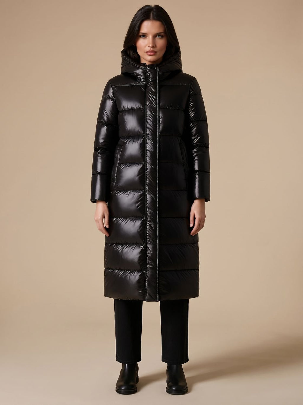 Damen Steppmantel mit Kapuze und langem Schnitt - J&B - 1 - Jasminaboutique.com