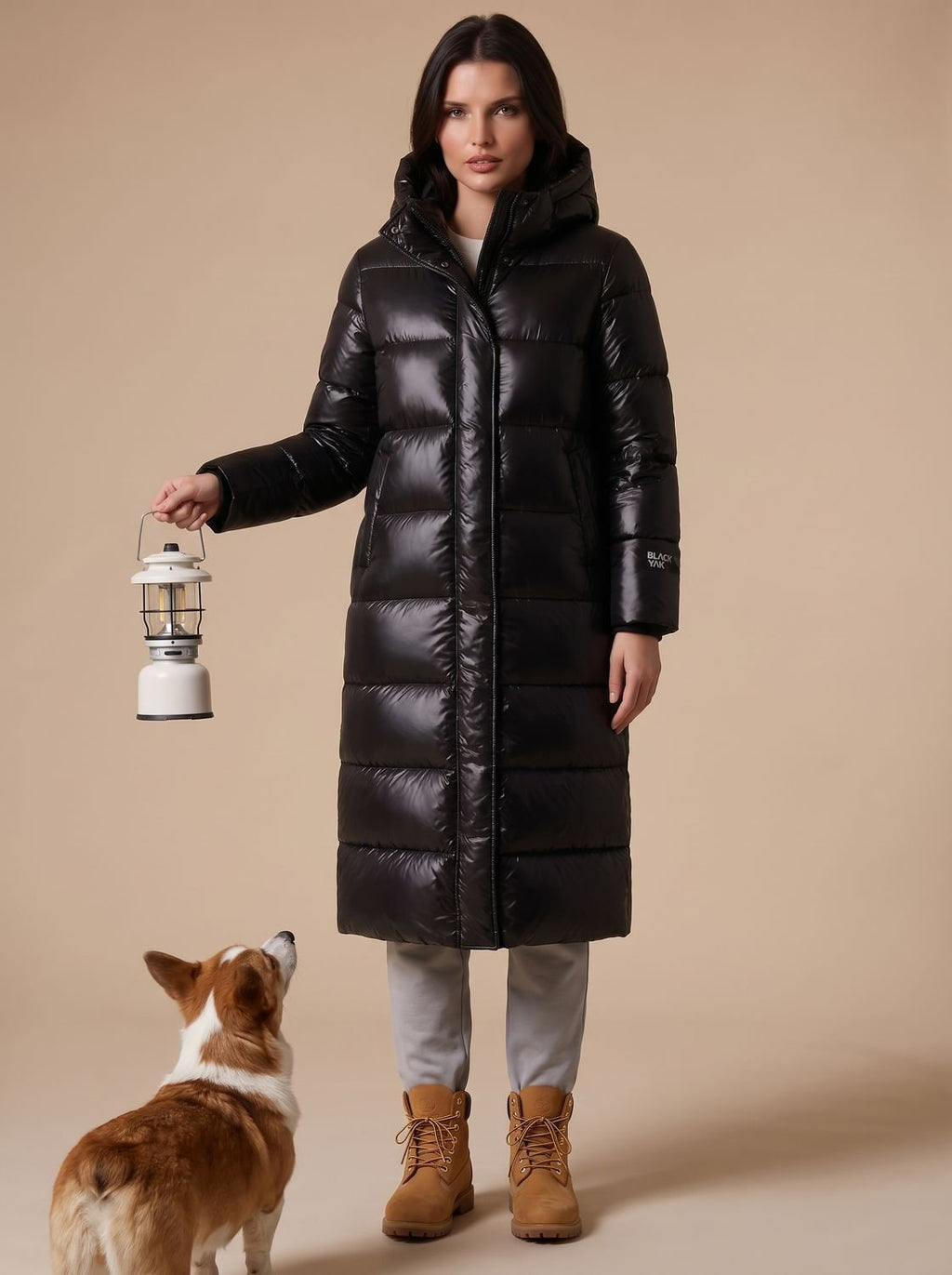 Damen Steppmantel mit Kapuze und langem Schnitt - J&B - 2 - Jasminaboutique.com