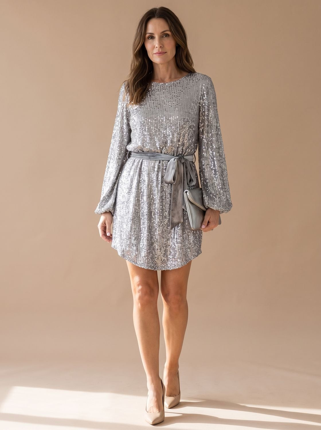Mini Kleid Damen mit Ballonärmeln und Taillengürtel - J&B - 1 - Jasminaboutique.com