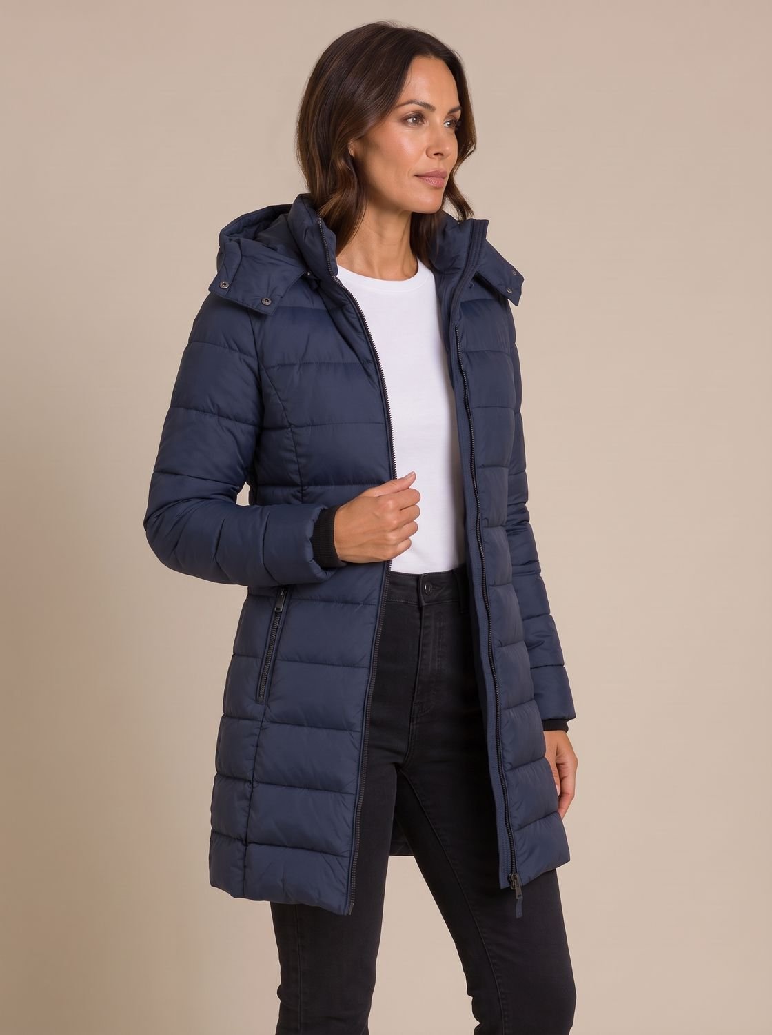 Damen Jacke mit Kapuze und durchgehendem Reißverschluss - J&B - 3 - Jasminaboutique.com