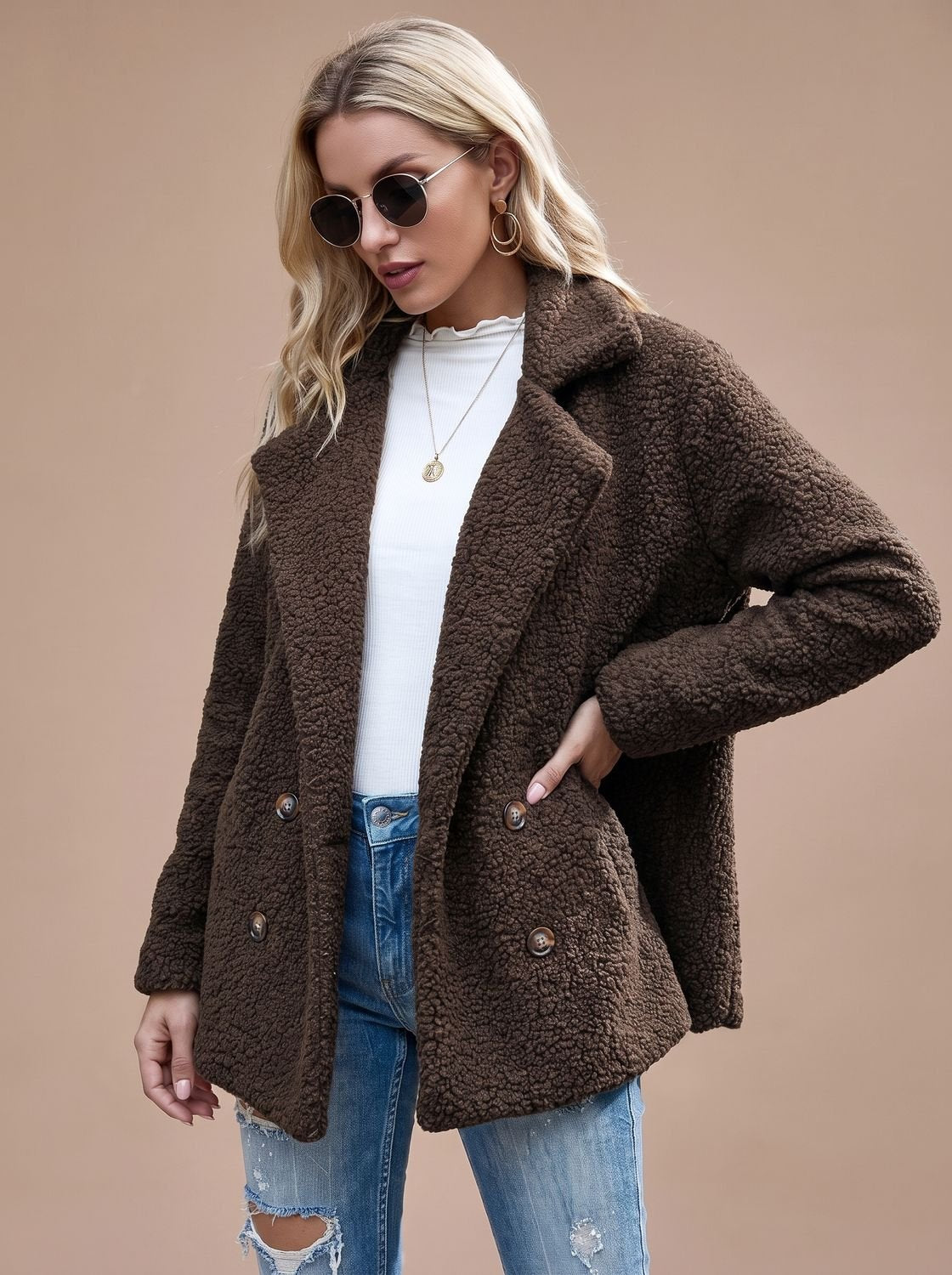 Jacke Damen mit doppelter Knopfleiste und Reverskragen - J&B - 8 - Jasminaboutique.com