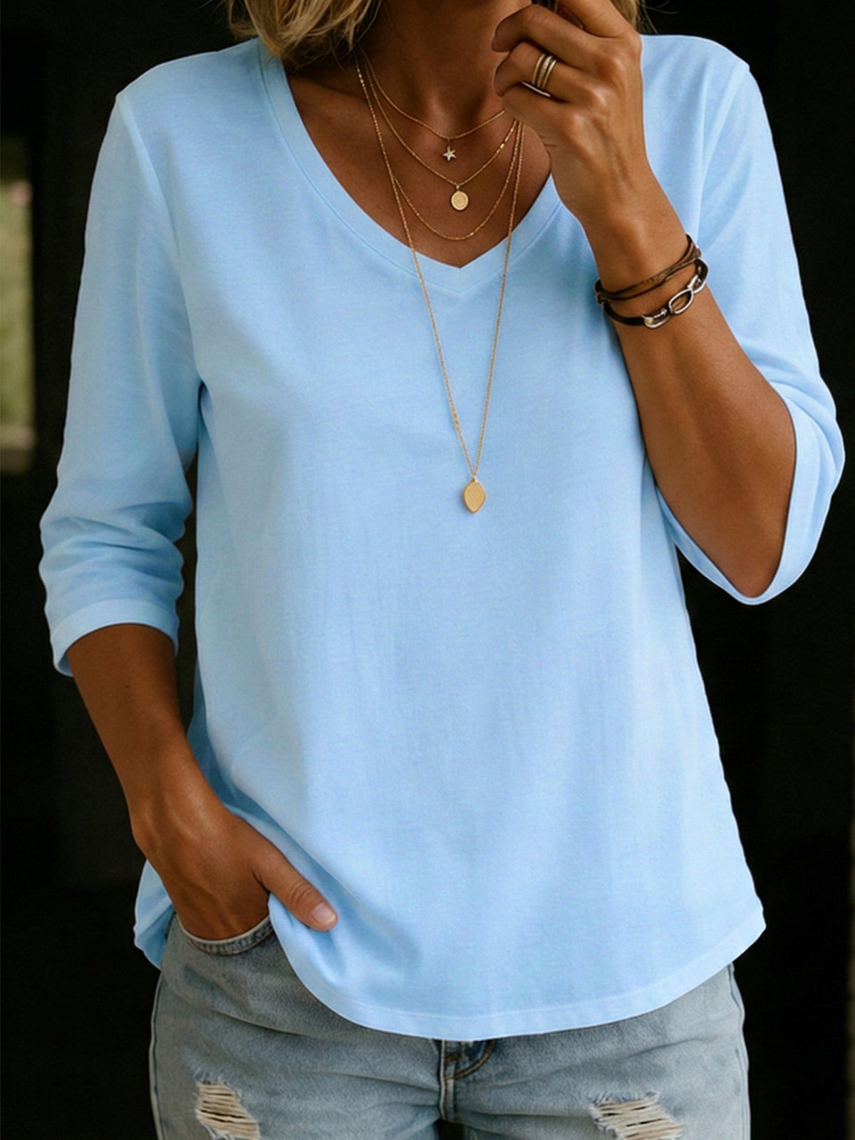 T-Shirt Damen V-Ausschnitt halbe Ärmel - J&B - 1 - Jasminaboutique.com