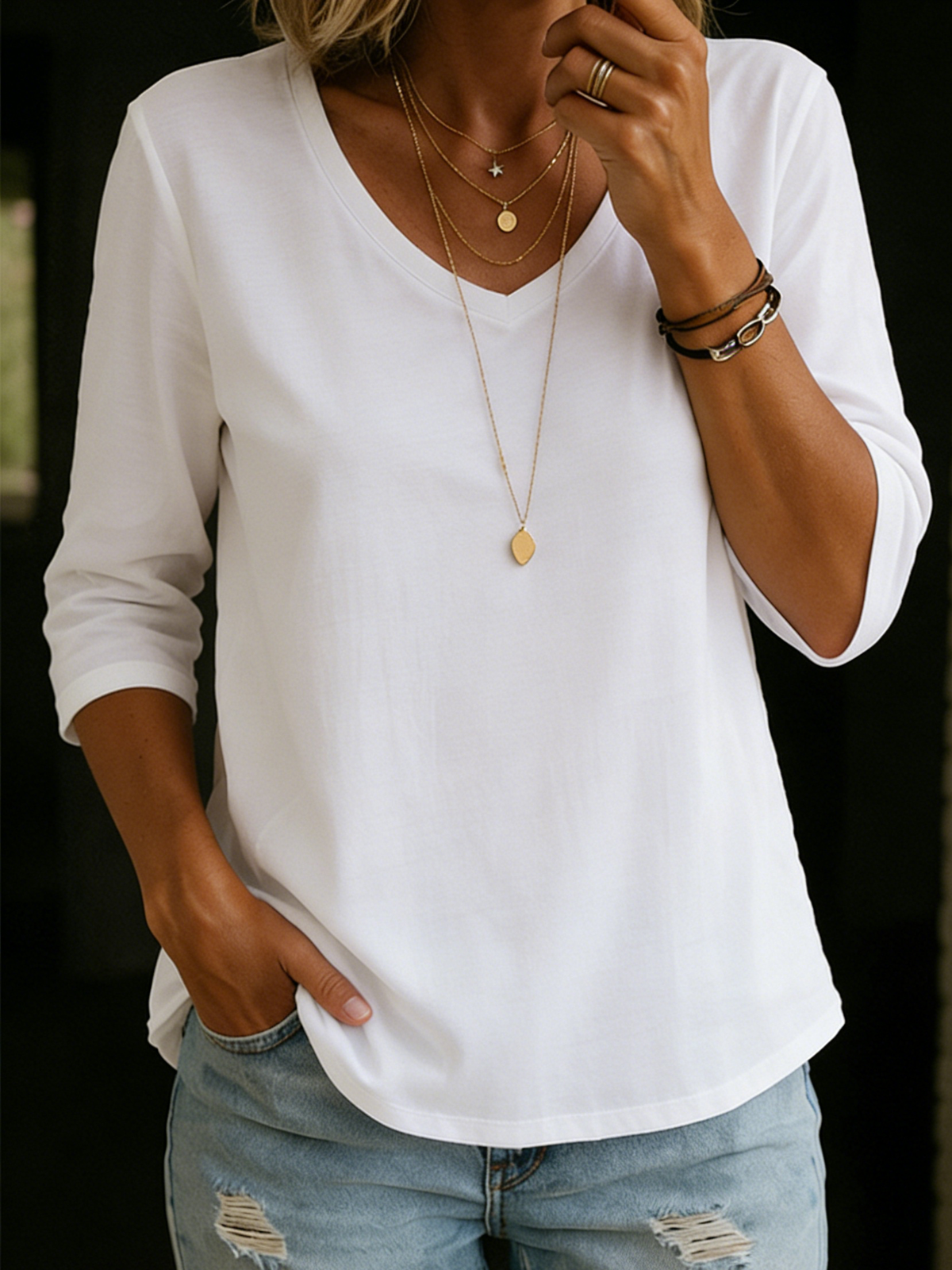T-Shirt Damen V-Ausschnitt halbe Ärmel - J&B - 2 - Jasminaboutique.com