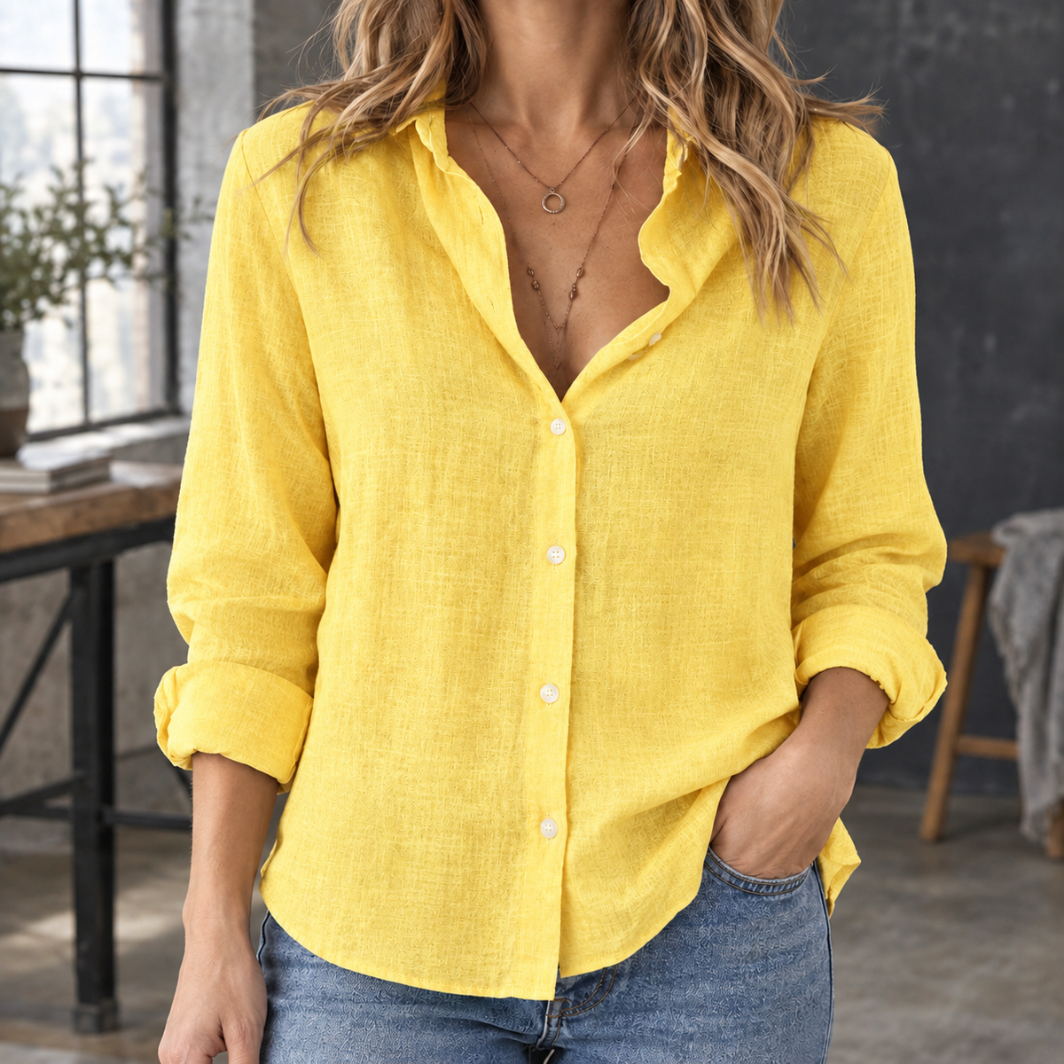 Shirt Damen mit lässigem Schnitt und klassischem Kragen - J&B - 5 - Jasminaboutique.com