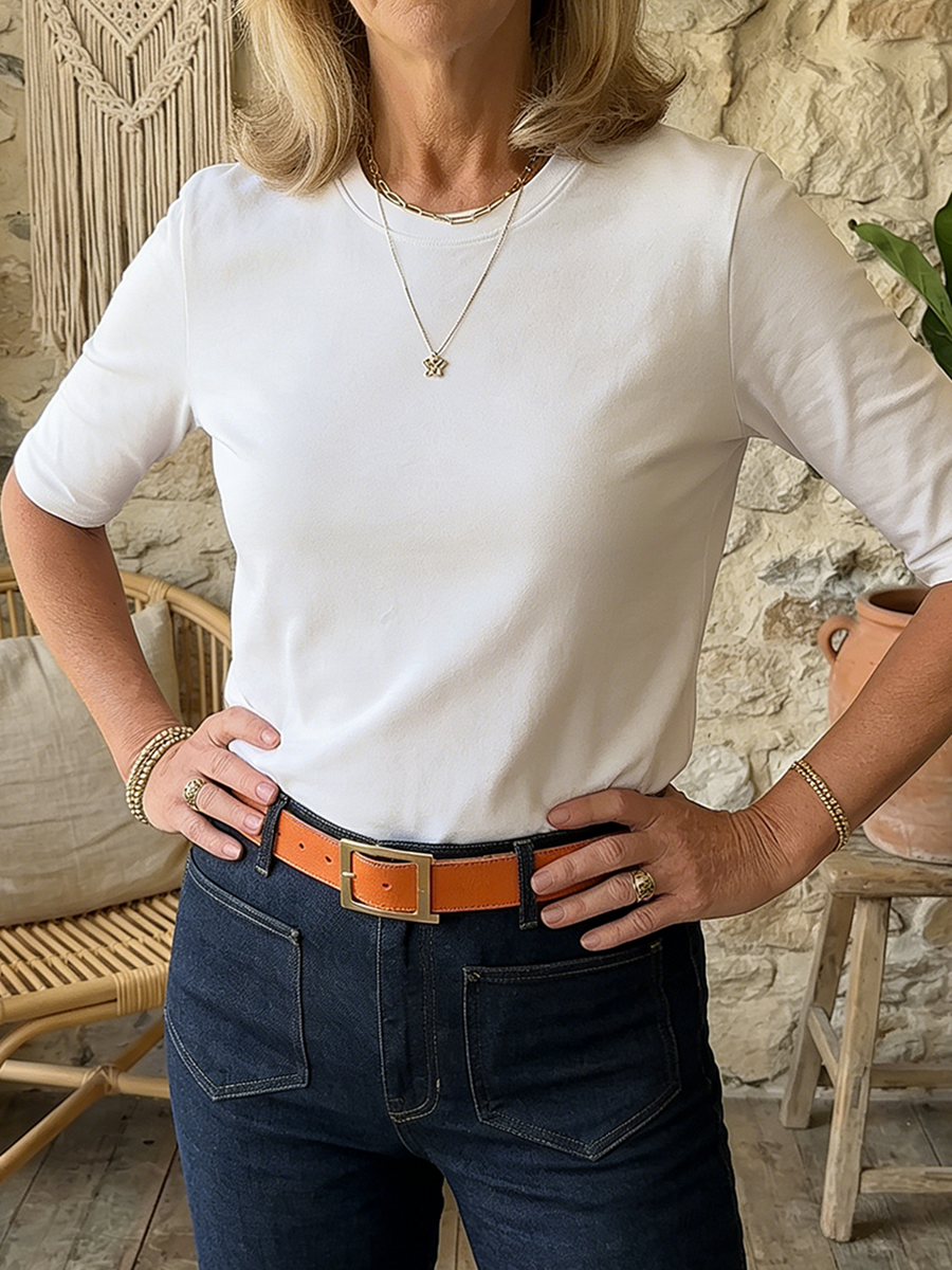 T-Shirt Damen mit halben Ärmeln und modernem Schnitt - J&B - 4 - Jasminaboutique.com