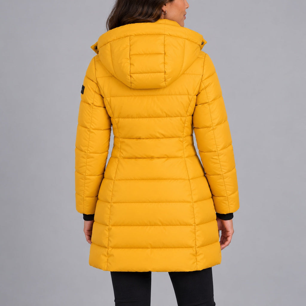 Damen Langer Steppmantel mit Kapuze und Reißverschluss - J&B - 6 - Jasminaboutique.com
