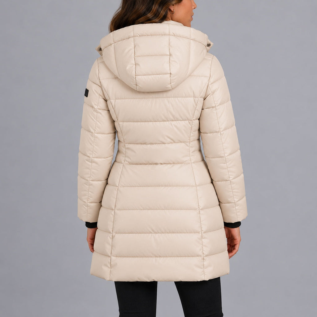 Damen Langer Steppmantel mit Kapuze und Reißverschluss - J&B - 10 - Jasminaboutique.com