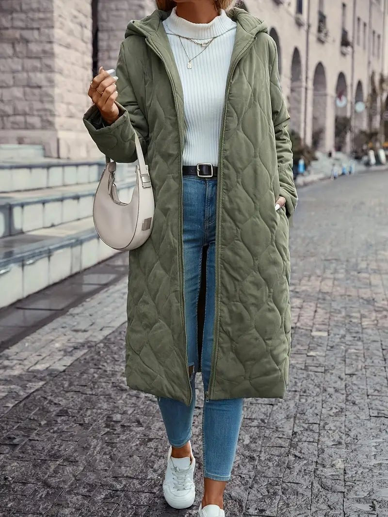 Damen Steppmantel mit Kapuze und langem Schnitt - J&B - 1 - Jasminaboutique.com