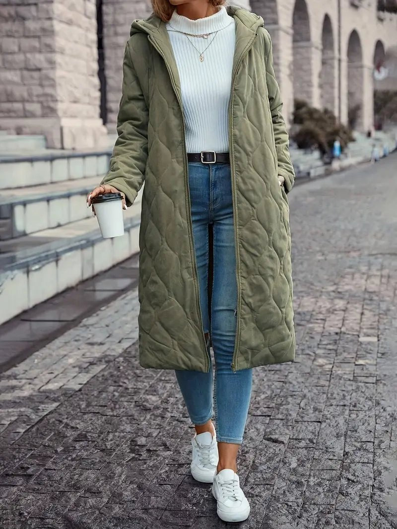 Damen Steppmantel mit Kapuze und langem Schnitt - J&B - 2 - Jasminaboutique.com