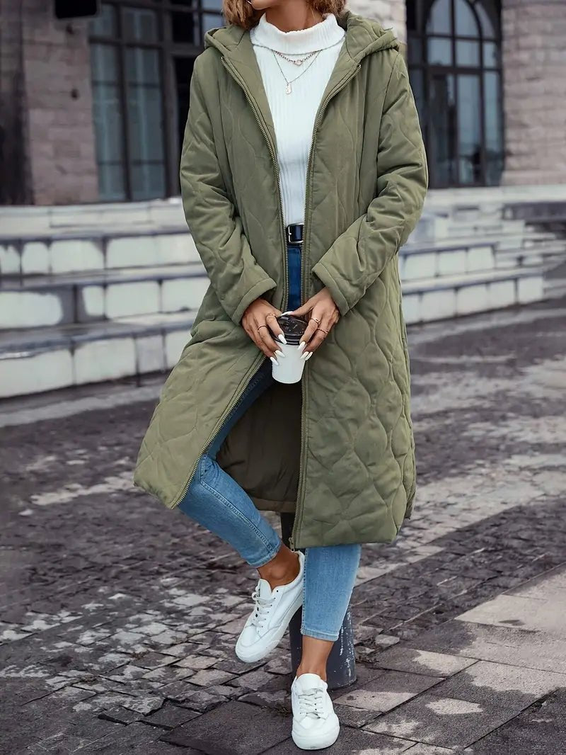 Damen Steppmantel mit Kapuze und langem Schnitt - J&B - 3 - Jasminaboutique.com