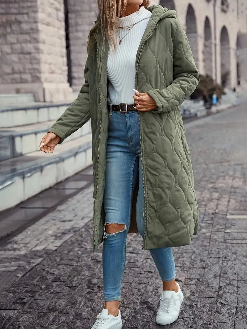 Damen Steppmantel mit Kapuze und langem Schnitt - J&B - 4 - Jasminaboutique.com