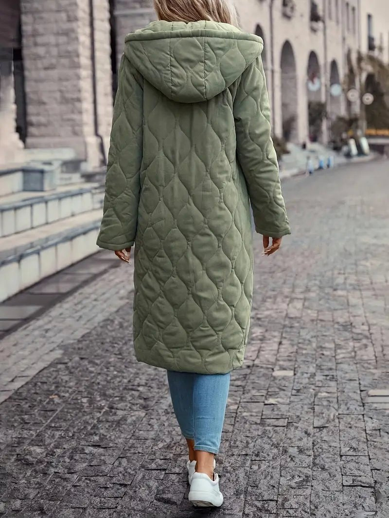 Damen Steppmantel mit Kapuze und langem Schnitt - J&B - 5 - Jasminaboutique.com