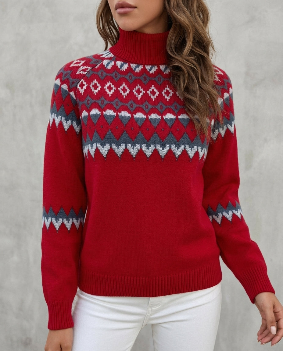 Pullover Damen mit Stehkragen und Muster - J&B - 1 - Jasminaboutique.com