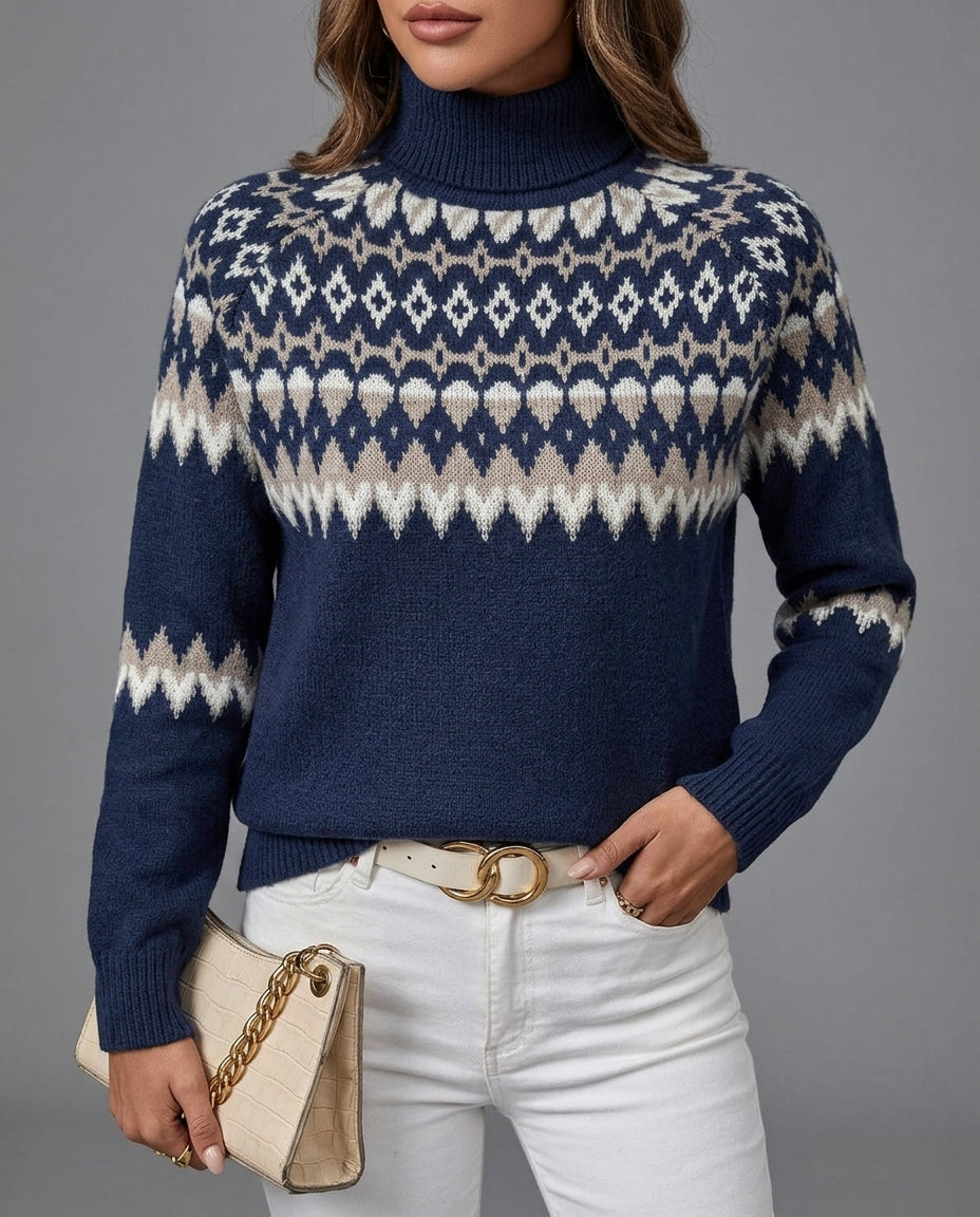Pullover Damen mit Stehkragen und Muster - J&B - 2 - Jasminaboutique.com