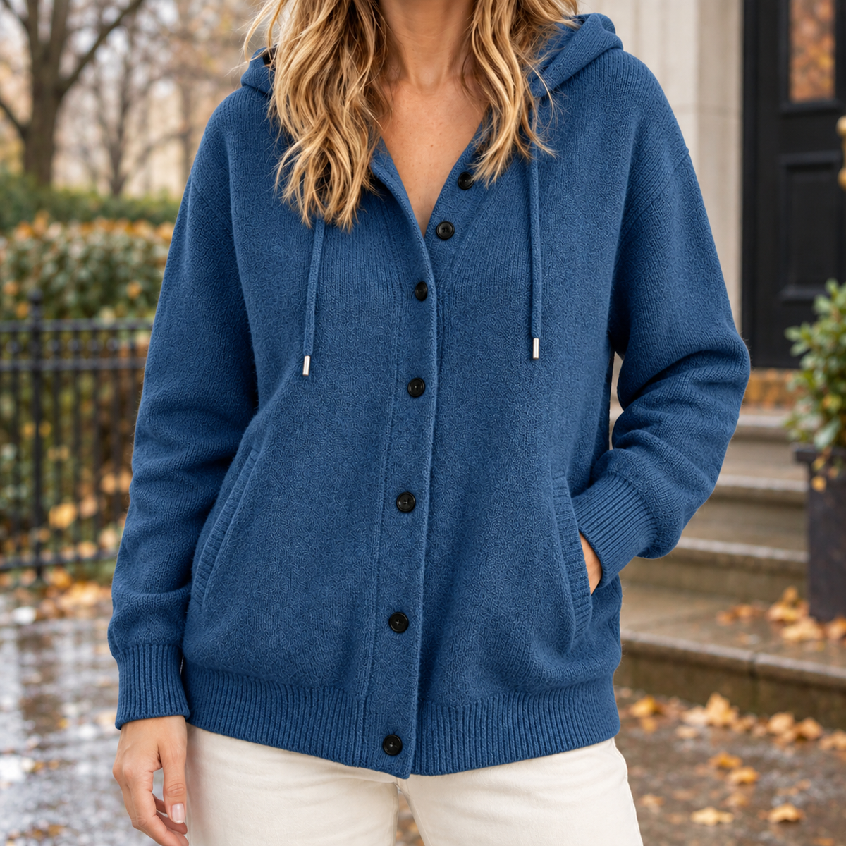 Cardigan Damen mit Kapuze und Knopfleiste - J&B - 3 - Jasminaboutique.com