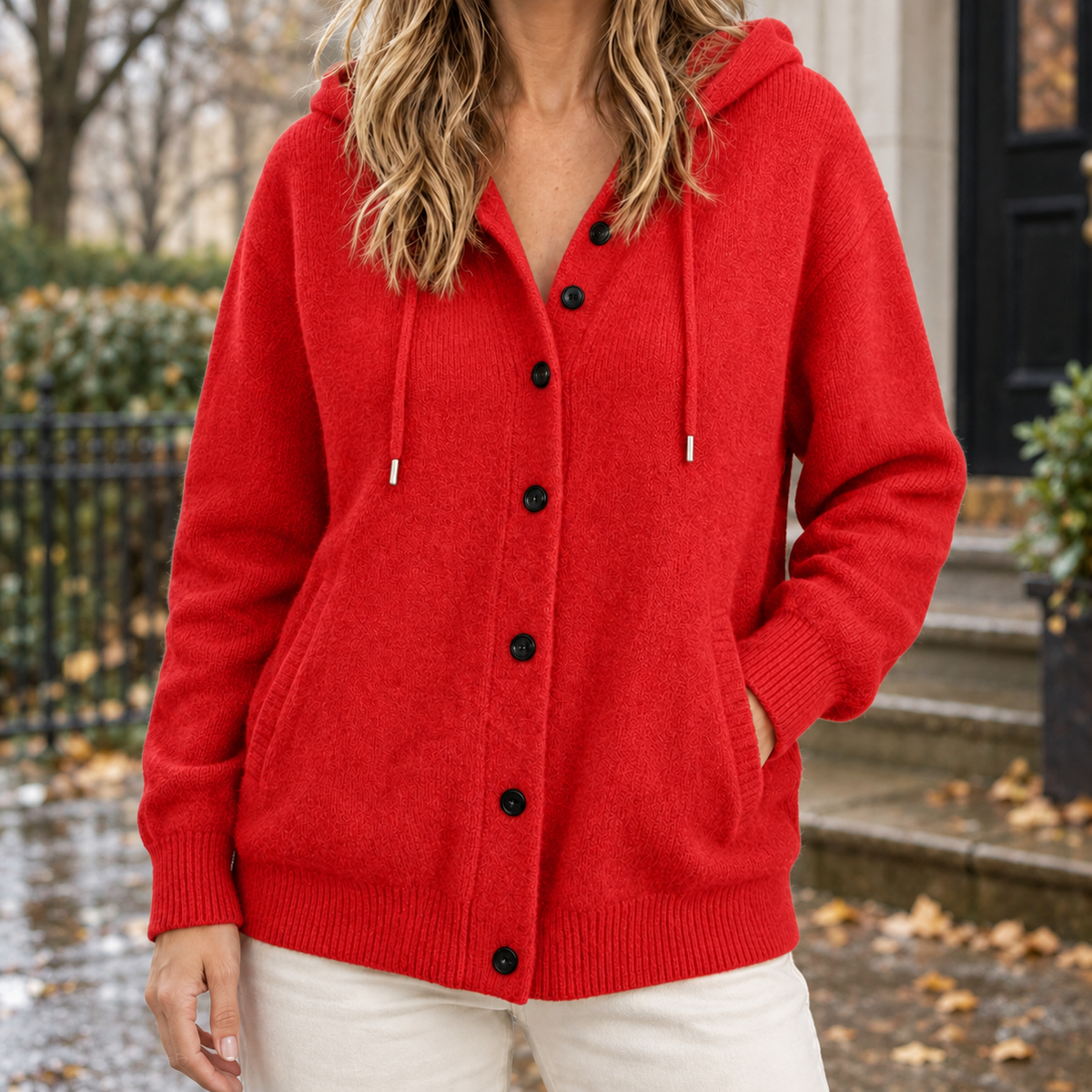 Cardigan Damen mit Kapuze und Knopfleiste - J&B - 4 - Jasminaboutique.com