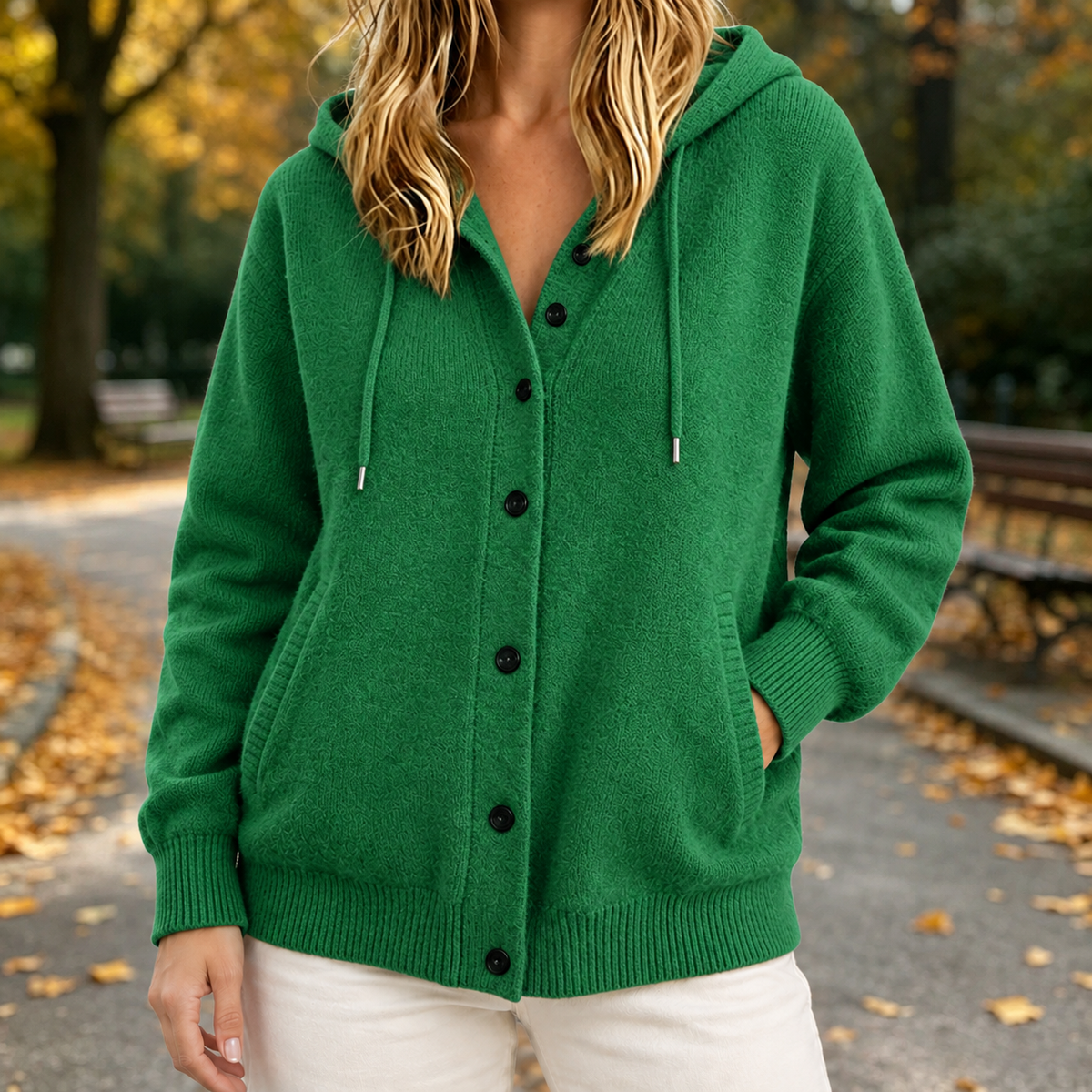 Cardigan Damen mit Kapuze und Knopfleiste - J&B - 5 - Jasminaboutique.com
