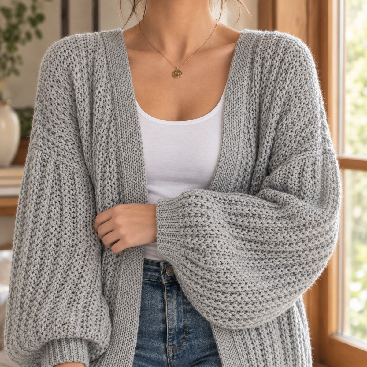 Cardigan Damen mit lässigem Schnitt und Ballonärmel - J&B - 2 - Jasminaboutique.com