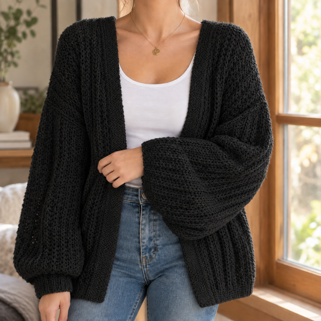 Cardigan Damen mit lässigem Schnitt und Ballonärmel - J&B - 5 - Jasminaboutique.com