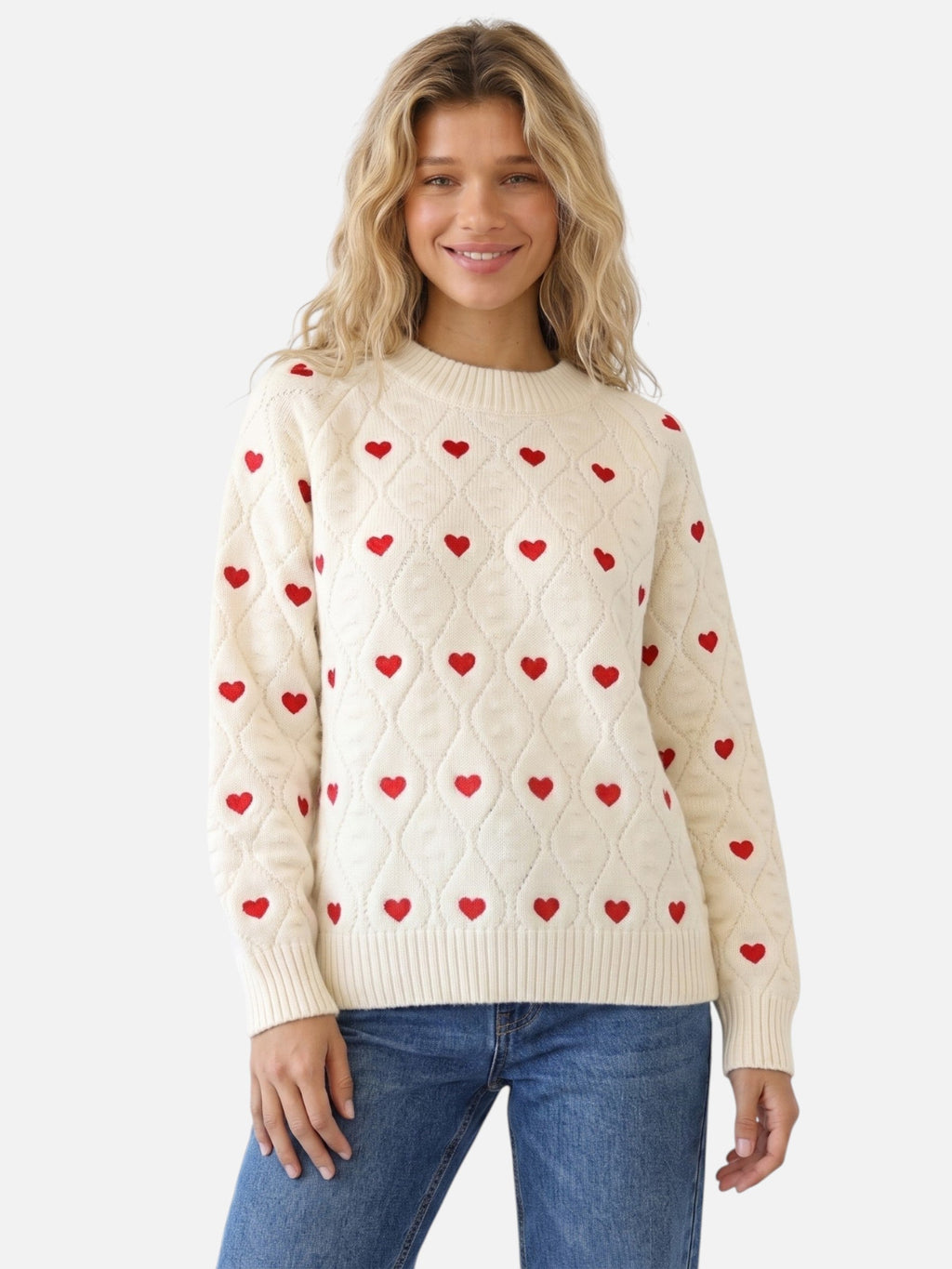Pullover Damen mit Herzmotiv und klassischem Schnitt - J&B - 1 - Jasminaboutique.com