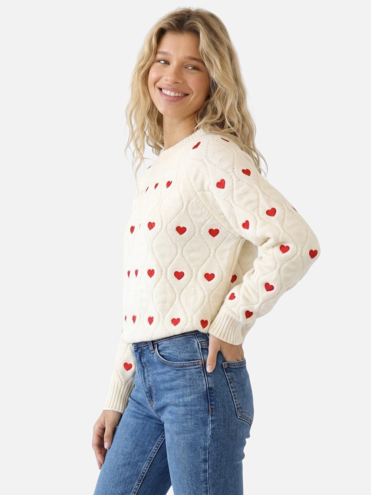 Pullover Damen mit Herzmotiv und klassischem Schnitt - J&B - 2 - Jasminaboutique.com