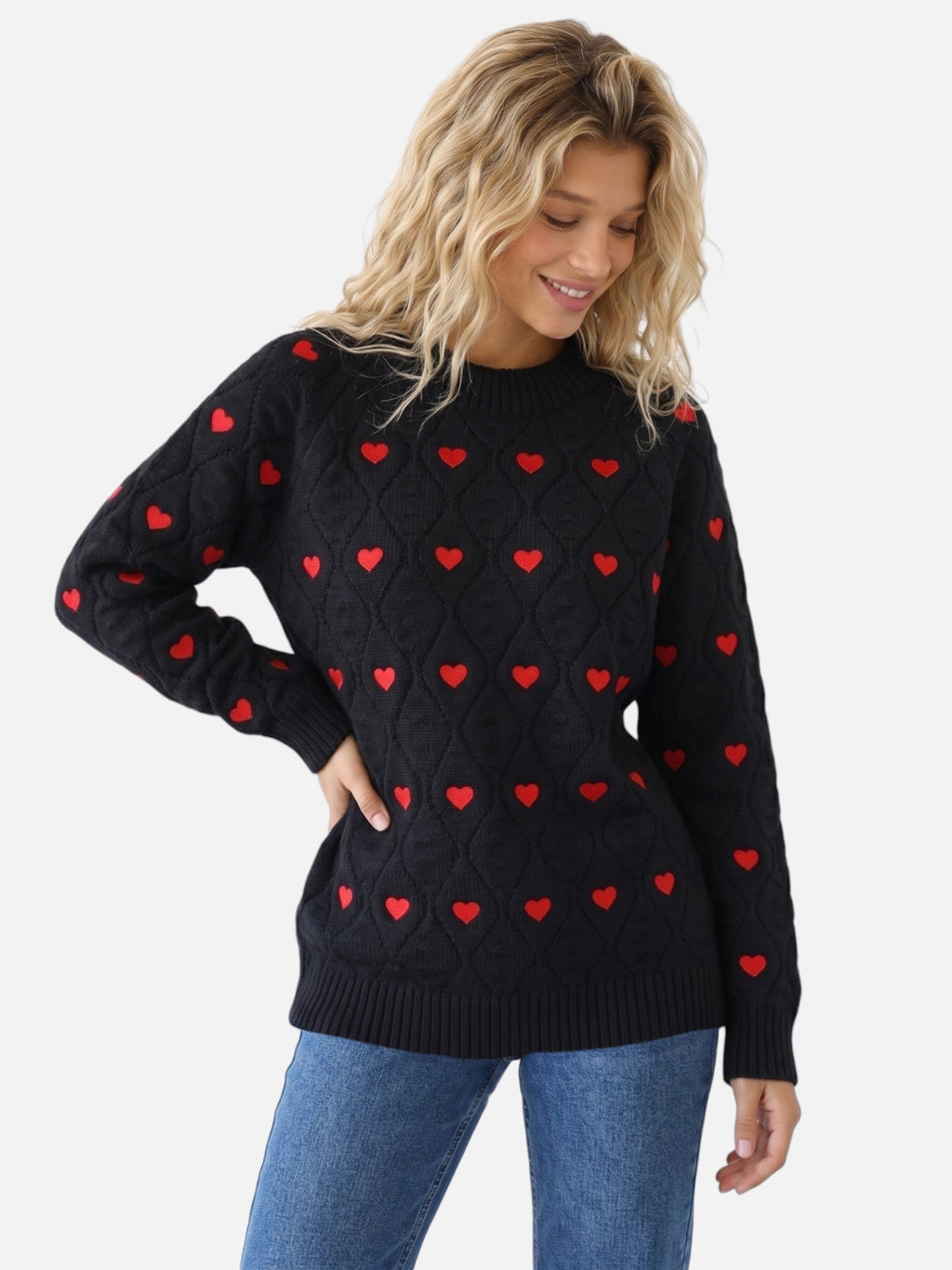 Pullover Damen mit Herzmotiv und klassischem Schnitt - J&B - 4 - Jasminaboutique.com