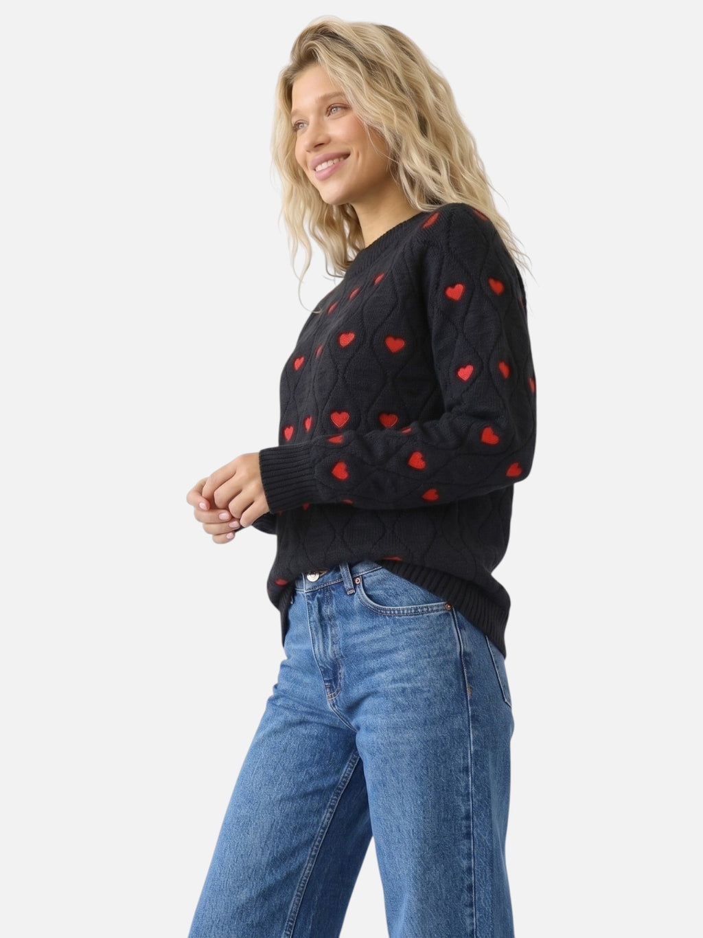 Pullover Damen mit Herzmotiv und klassischem Schnitt - J&B - 5 - Jasminaboutique.com