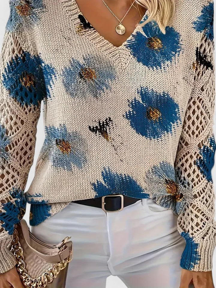 Pullover Damen mit V-Ausschnitt und strukturiertem Schnitt - J&B - 1 - Jasminaboutique.com