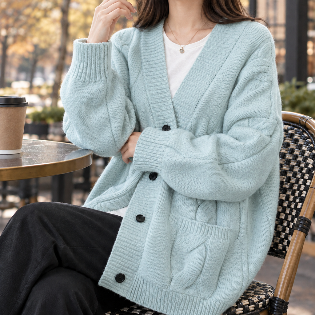 Cardigan Damen mit oversized Schnitt und strukturierten Details - J&B - 4 - Jasminaboutique.com