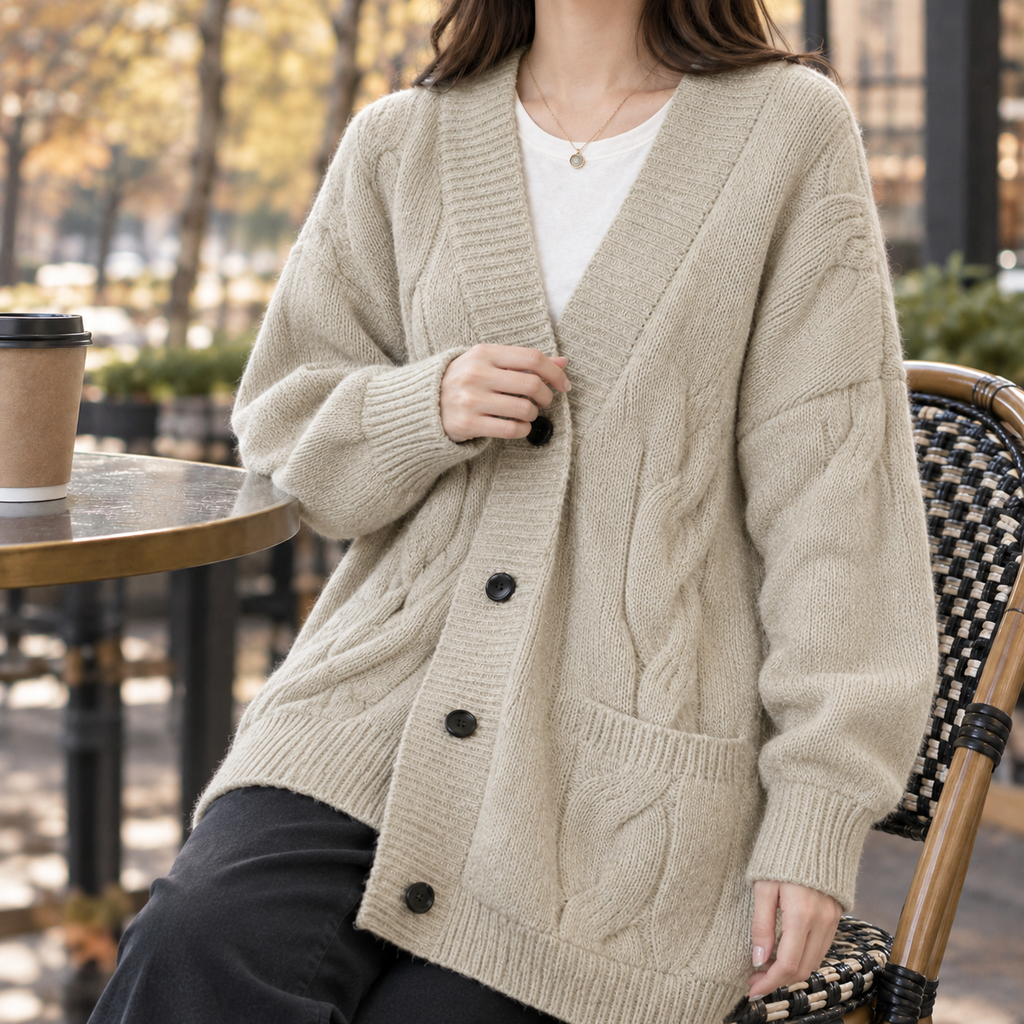 Cardigan Damen mit oversized Schnitt und strukturierten Details - J&B - 5 - Jasminaboutique.com