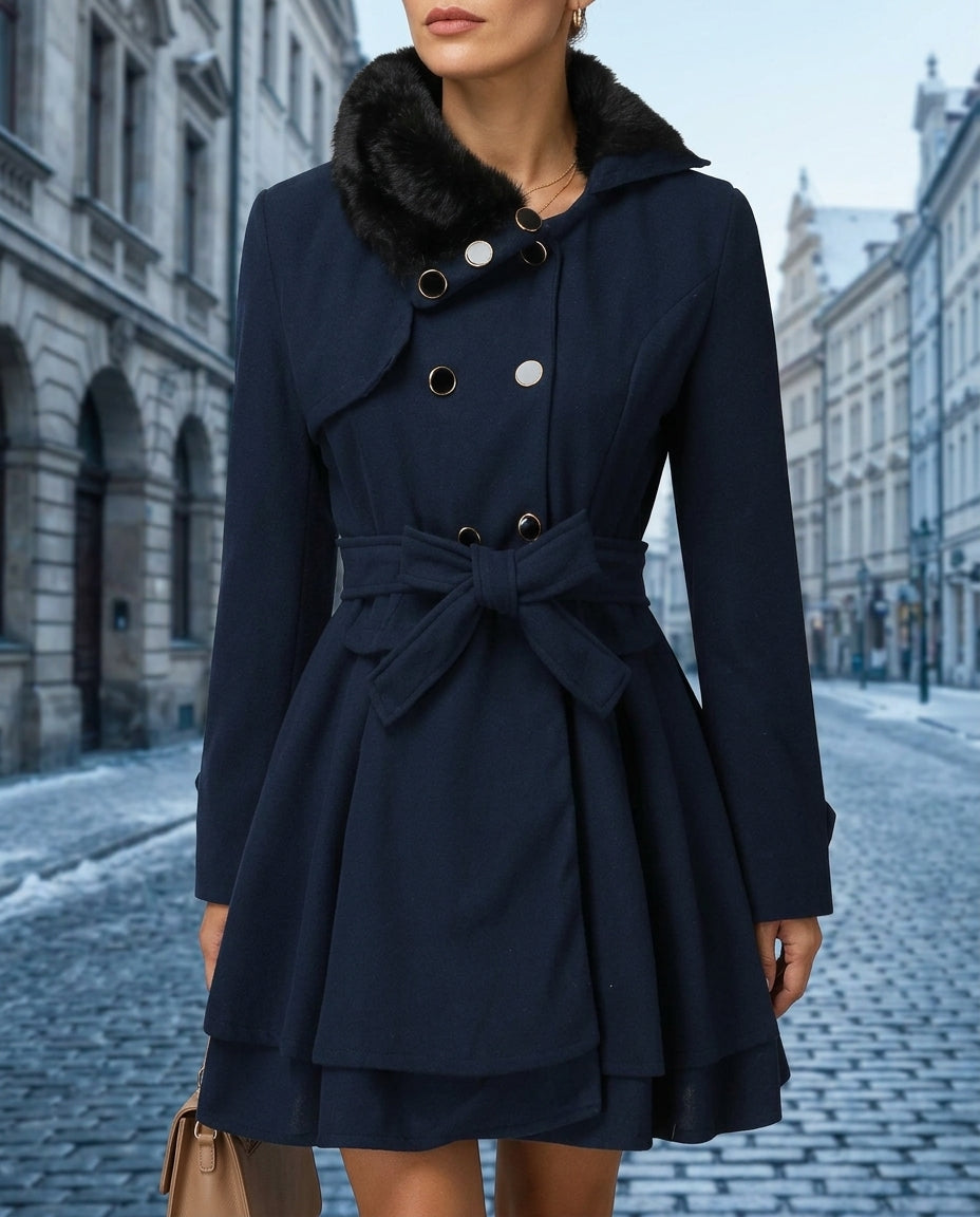 Damen Mantel mit Taillengürtel und voluminösem Kragen - J&B - 3 - Jasminaboutique.com