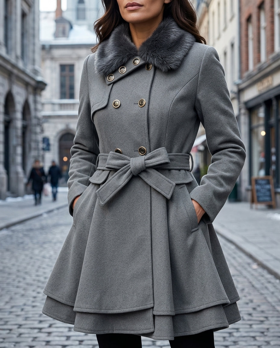 Damen Mantel mit Taillengürtel und voluminösem Kragen - J&B - 4 - Jasminaboutique.com
