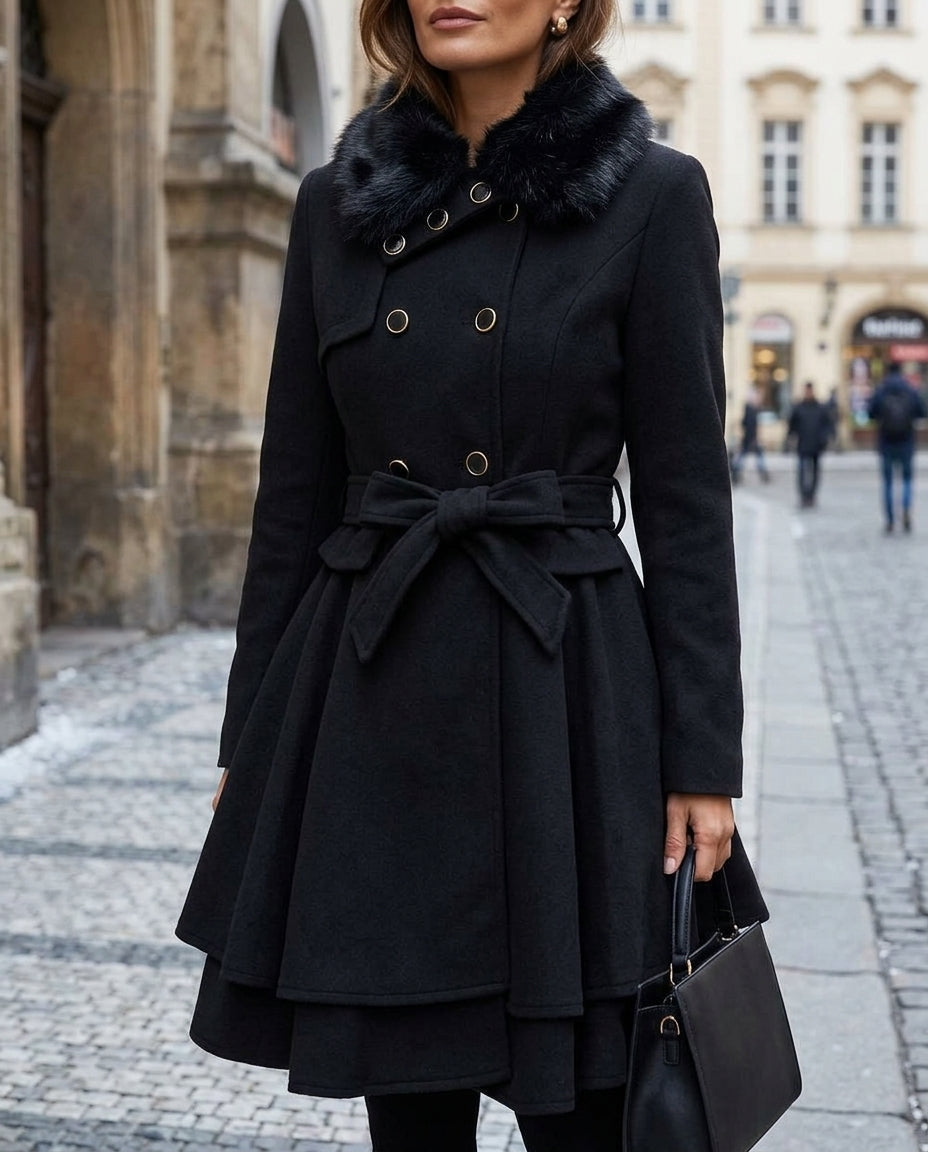 Damen Mantel mit Taillengürtel und voluminösem Kragen - J&B - 5 - Jasminaboutique.com