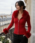 Cardigan Damen mit Reißverschluss und Plüschdetails - J&B - 1 - Jasminaboutique.com