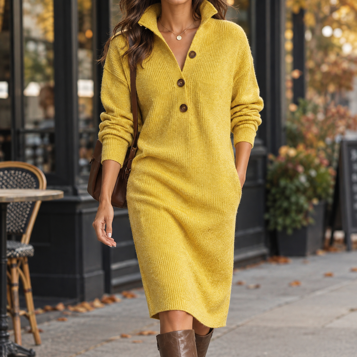 Kleid Damen mit Knopfleiste und Midi-Länge - 1 - Jasminaboutique.com