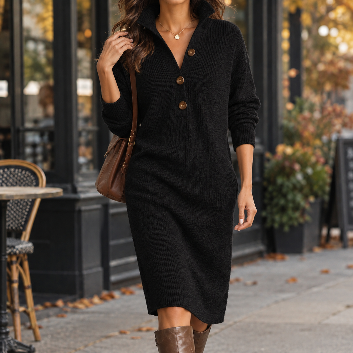 Kleid Damen mit Knopfleiste und Midi-Länge - 4 - Jasminaboutique.com