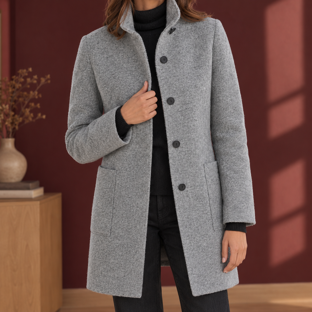 Damen Mantel mit Stehkragen und gerader Passform - 1 - Jasminaboutique.com