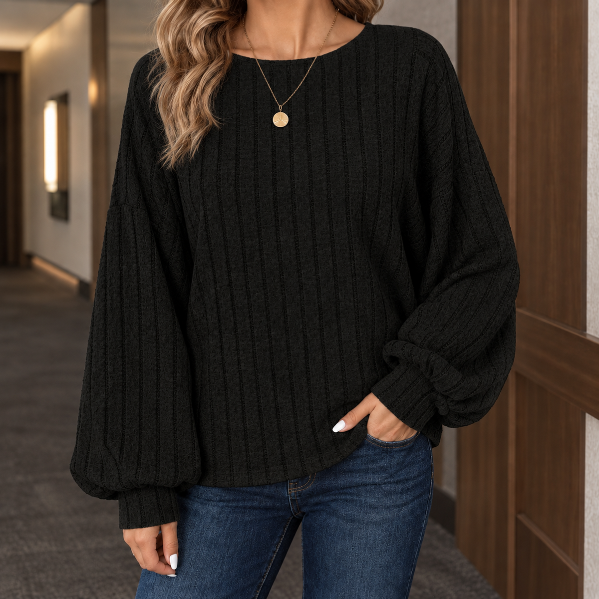 Pullover Damen mit lässigem Schnitt und voluminösen Ärmeln - 4 - Jasminaboutique.com